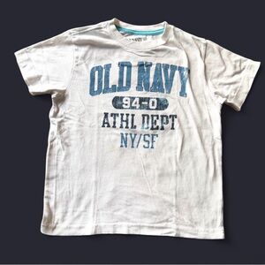Old Navy Boys White Graphic Tee Shirt Size S (6-7) Distressed Athl Dept